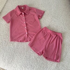 SHEIN Pink Pajama Set Ribbed Knit Short Sleeve